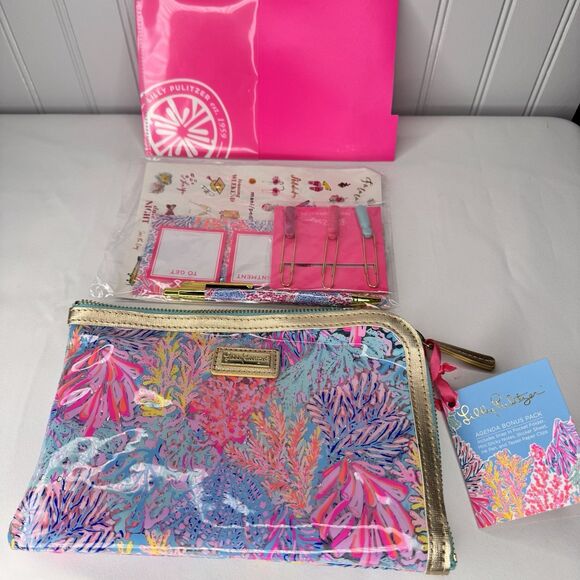 Lilly Pulitzer Agenda Bonus Pack Stickers Pen Tassel Paper Clips Snap Folder - Picture 1 of 9
